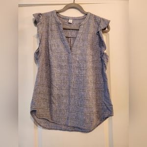 Blue striped tank with ruffle detail